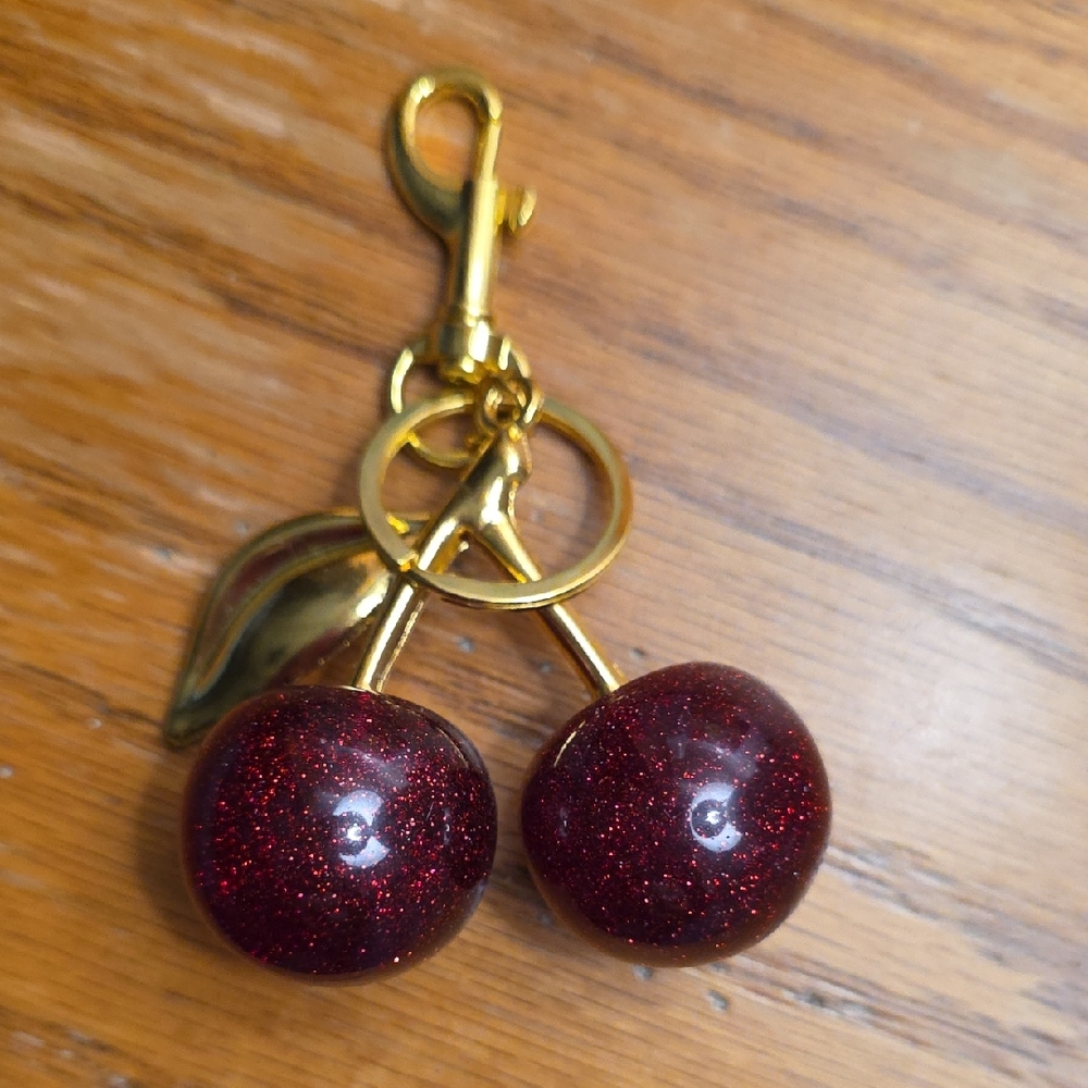 Cherry Keychain with Gold Accents